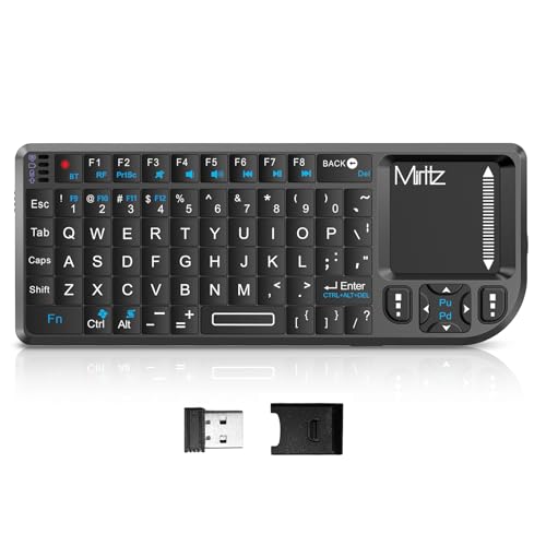 Mini Keyboard with Touchpad, Bluetooth &2.4G Dual Mode & Backlit, USB-C Rechargeable, Compatible with iPad, Mac, Windows, Android - Ultra-Thin Portable for Travel, Office, Home - Black