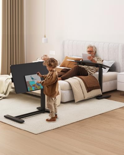 FLEXISPOT H7 PRO 90° Tiltable Mobile Overbed Table with Pneumatic Lift,28'' | Full foldable bedside table with adjustable desktop for laptop, Rolling Computer Cart and bed sofa.27.6" W x 15.7" D,Black - color: Black, size: 28x16