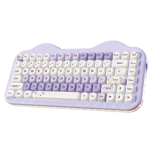 YUNZII C75 Cute 75% Wireless Mechanical Keyboard (Purple, Milk V2 Switch) | Creamy Cake Keyboard, BT5.0/2.4G/USB-C, Hot-Swap, NKRO, PBT MOA Keycaps,5500mAh RGB Gasket Mount for Mac/Win/Gaming/Office - color: Purple, size: Milk V2 Switch