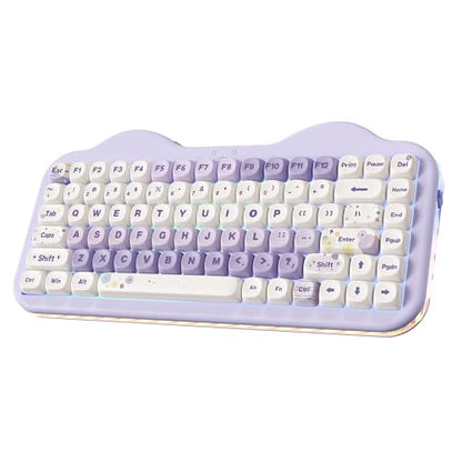 YUNZII C75 Cute 75% Wireless Mechanical Keyboard (Purple, Milk V2 Switch) | Creamy Cake Keyboard, BT5.0/2.4G/USB-C, Hot-Swap, NKRO, PBT MOA Keycaps,5500mAh RGB Gasket Mount for Mac/Win/Gaming/Office - color: Purple, size: Milk V2 Switch