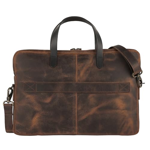 KomalC Leather Laptop Sleeve 15.5" with Trolley Strap, Fits up to 16" Laptop, Slim Office Bag with Shoulder Strap - color: Hunter