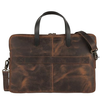 KomalC Leather Laptop Sleeve 15.5" with Trolley Strap, Fits up to 16" Laptop, Slim Office Bag with Shoulder Strap - color: Hunter