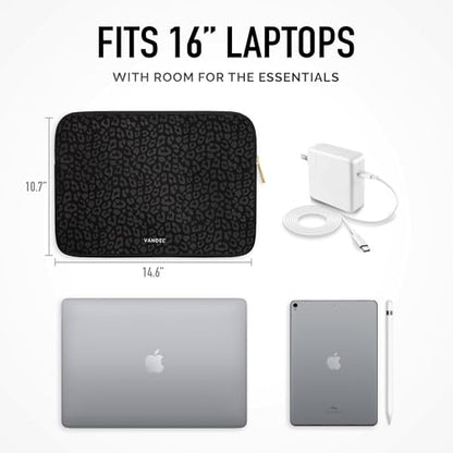 Vandel Slim MacBook Pro 16 Inch Laptop Sleeve, 15.6-16 inch Laptop Case, Protective MacBook Case Sleeve, Dell XPS 16 Cover 15.6 in, HP 15-fc, Lenovo IdeaPad 15, Mac Book Pouch, Computer Carrying Bag - color: c. Black Leopard, size: 16 Inch