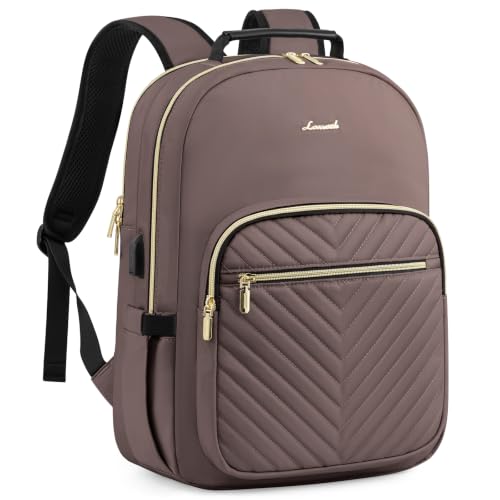 LOVEVOOK Laptop Backpack Purse for Women, Large Capacity Travel Business Computer Work Bag, Quilted Casual Nurse Backpack for Womens, Fit 15.6 Inch Laptop with USB Port, Brown - color: Brown, size: 15.6-Inch