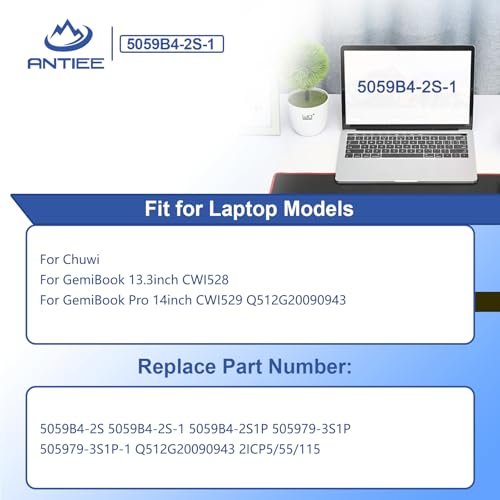 ANTIEE 5059B4-2S-1 Laptop Battery Replacement for Chuwi Gemibook Pro 14 | CoreBook X Pro 14 13.3 inch CWI529 CWI528 Series 5059B4-2S1P 505979-3S1P Q512G20090943, 7.6V 38Wh 5000mAh