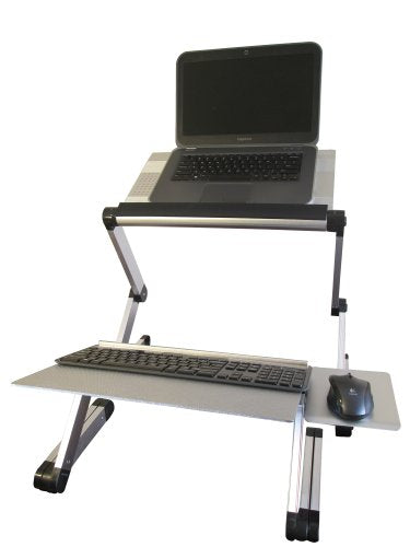 WorkEZ Standing Desk Conversion Kit with 2 fans & 3 usb ports. Perfect Laptop Sit to Stand Converter Ergonomic Adjustable Height & Angle Negative Tilt - color: Silver+usb Fan Hub