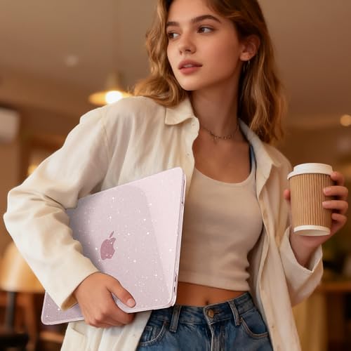 May Chen Compatible with MacBook Neo 13 inch Case 2026 Model A3404, Plastic Hard Shell,Keyboard Cover,Screen Protector,Dust Plug, for MacBook Neo 13" with A18 Pro Chip, Glitter Sakura Pink - color: Glitter Sakura Pink