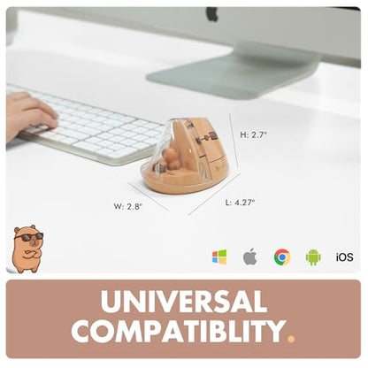 X9 Performance Wireless Vertical Ergonomic Mouse - Click with Capybara - (BT + 2.4G) Up to 4000 DPI, 6 Button, Rechargeable - Bluetooth Ergonomic Vertical Mouse Wireless - for Mac and PC - Brown - color: Brown
