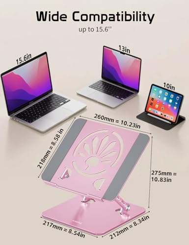 Aluminum Laptop Stand Adjustable Height & Angle | Ergonomic Riser for MacBook, Notebook & Tablet | Foldable, Portable, Ventilated Design for Office, Home, Travel – Fits 10"-15.6" Devices,Pink - color: Pink