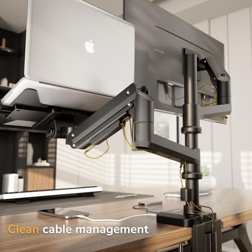 Mount-It! Proflex Series Premium Monitor and Laptop Mount with Pole, Gas Spring Arm, Supports 17–49" Ultrawide Monitors & 11.6–17.3" Laptops up to 44 lbs, USB 3.0 & USB-C, Full Motion