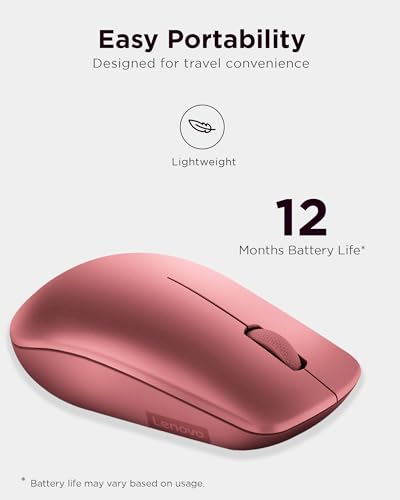 Lenovo 530 Full Size Wireless Computer Mouse for PC, Laptop, Computer with Windows - 2.4 GHz Nano USB Receiver - Ambidextrous Design - 12 Months Battery Life - Cherry Red - color: Cherry Red