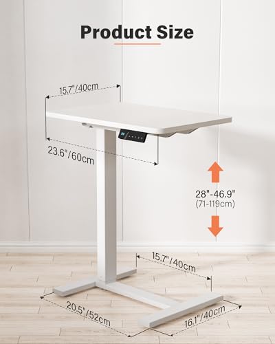 FiCiHi Electric Overbed Table, Adjustable Height Bedside Desk with Hidden Wheels, Rolling Sit-Stand Laptop Table for Bed, Couch, Sofa, Home Office & Hospital Use, (24" x 16", White) - color: White, size: 24 x 16"