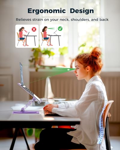 Aoviho 360° Rotating Laptop Stand for Desk | Adjustable, Foldable, Portable Aluminum Ergonomic Riser | Compatible with MacBook, Dell, HP & All Laptops 10-16 inch | Purple - color: Purple