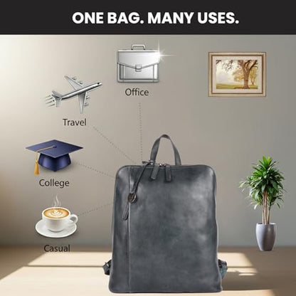 12.5 Inch Genuine Leather Backpack Purse For Women & Men | Grey Leather Backpack, Small Travel Bookbag With Adjustable Shoulder Strap, YKK Zipper, Mobile & Slip Pockets, 12.5 Inch - color: Grey
