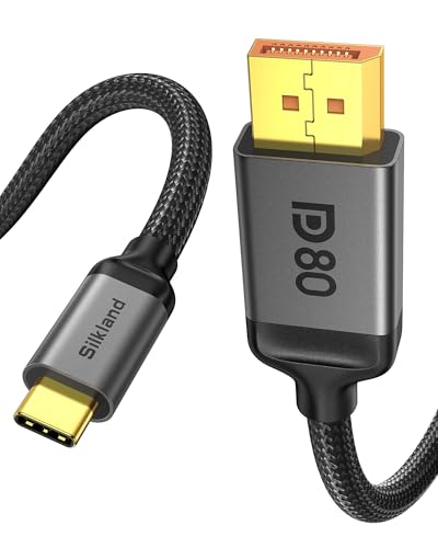 Silkland 80Gbps USB C to DisplayPort 2.1 Cable [16K@60Hz, 8K@240Hz, 4K@540Hz], Unidirectional Thunderbolt 5/4 to DisplayPort, USBC to DP for MacBook, Mac mini, Odyssey G8/G9, iPhone 17, 6.6FT - size: 6.6 Feet