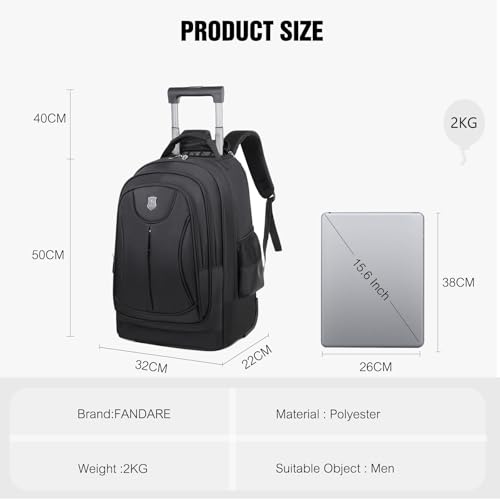 FANDARE Men's Wheeled Business Backpack Rolling Convertible Laptop Carry-On Luggage Mobile Office Case Trolley Handle with Hideaway Strap Daypacks with Wheels for Business Travel Office Commute Black - color: Black