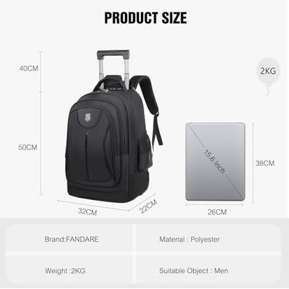 FANDARE Men's Wheeled Business Backpack Rolling Convertible Laptop Carry-On Luggage Mobile Office Case Trolley Handle with Hideaway Strap Daypacks with Wheels for Business Travel Office Commute Black - color: Black