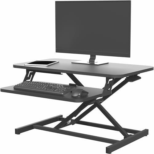 VIVO Height Adjustable 28 inch Stand Up Desk Converter, Quick Sit to Stand Tabletop Dual Monitor Riser Workstation, Black, DESK-V028S - color: Black, size: 28"