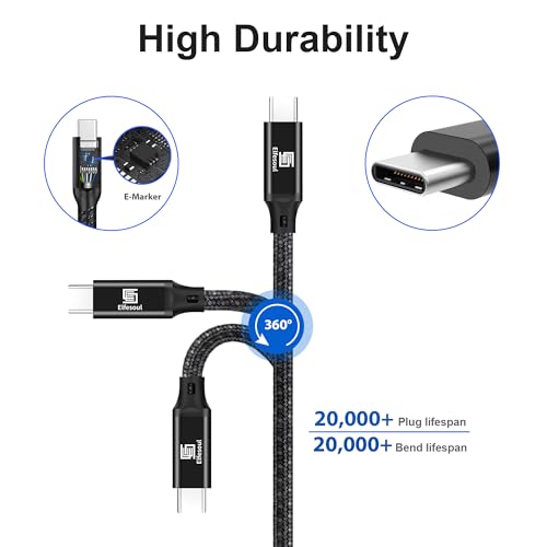 Elfesoul USB C to C Cable, 3.2 Gen 2 USB-C Cable 10ft - 4K UHD 20Gbps 100W PD Fast Charging Cable for MacBook Pro, for iPad Pro, Nylon Braided, Black. - size: 10ft