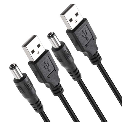 TENINYU USB 2.0 A Male to DC 5.5x2.1mm 5 Volt 24AWG DC Connector Charge Barrel Jack Power Cable Black, 3FT (Max 2.5 Ampere Power Cable, Center PIN Positive),2Pack