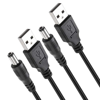 TENINYU USB 2.0 A Male to DC 5.5x2.1mm 5 Volt 24AWG DC Connector Charge Barrel Jack Power Cable Black, 3FT (Max 2.5 Ampere Power Cable, Center PIN Positive),2Pack