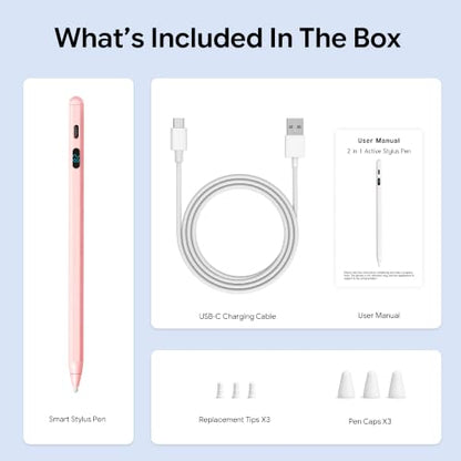 LED Battery Display Stylus Pen, Fast Charging Active Digital Pencil for iPad iPhone Samsung Android Tablets, Low Latency & Tilt Sensitivity for Note Taking/Drawing, No Bluetooth Needed (Pink) - color: Pink