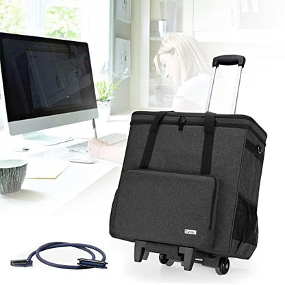 Rolling PC Carrying Case, Double Layers Desktop Tower Bag, Black | Wheeled Computer Desktop Tower Case with Shoulder Straps Fit ATX/M-ATX Motherboards, Keyboard, Mouse, Cables & Earphones - color: Black