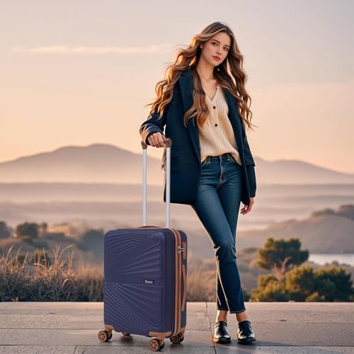 Carry On Luggage Set 22x14x9 Airline Approved Luggage Sets 3 Piece,Suitcases with Wheels,ABS Hard Case Luggage with TSA Lock Spinner Wheels(20 Inch,BP/TB) - color: Navy