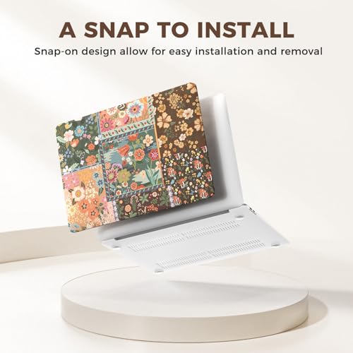iCasso for MacBook Air 13 inch Case 2020 2019 2018 Release A2337 M1 A2179 A1932, Flower Hard Shell Protective Case for MacBook Air 13.3 inch + Keyboard Cover + Screen Film, Brown Flower - color: Brown Patchwork