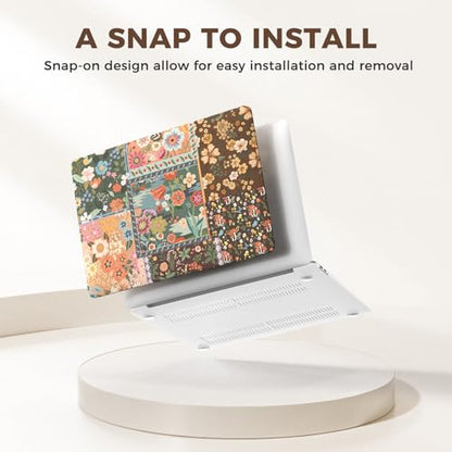 iCasso for MacBook Air 13 inch Case 2020 2019 2018 Release A2337 M1 A2179 A1932, Flower Hard Shell Protective Case for MacBook Air 13.3 inch + Keyboard Cover + Screen Film, Brown Flower - color: Brown Patchwork