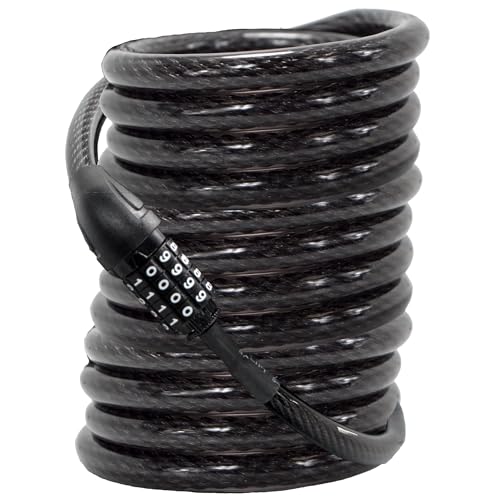Lumintrail Long Coiled Bike Cable Lock 3/8 Inch 20ft. (4, 6, 10, 15, 20, 25, 30ft), Weatherproof Locks for Kayak, Bike, Scooter, Paddleboard, Resettable Combination Lock Anti Theft Protection - size: 20-FT