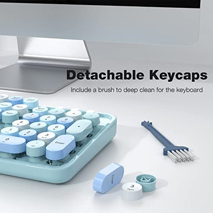 MOFII Wireless Keyboard and Mouse Combo, Retro Keyboard with Round Keycaps, 2.4GHz Dropout-Free Connection, Cute Wireless Mouse for PC/Laptop/Mac/Windows XP/7/8/10 (Blue-Colorful) - color: Blue Colorful-B