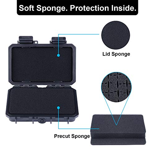 Lykus HC-1510 Mini Hard Case Dry Box with Foam Insert, Interior Size 5.91x3.35x1.46 inch, IP66 Splash-Proof - color: Black, size: HC-1510