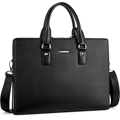 BOSTANTEN Leather Lawyers Briefcase Laptop Business Slim Bags for Men & Women - color: Black Medium