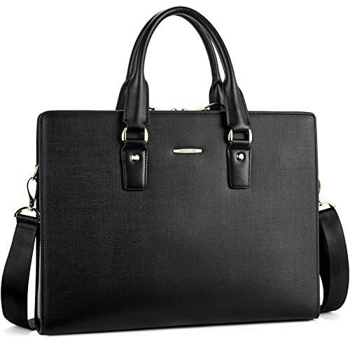 BOSTANTEN Leather Lawyers Briefcase Laptop Business Slim Bags for Men & Women - color: Black Medium
