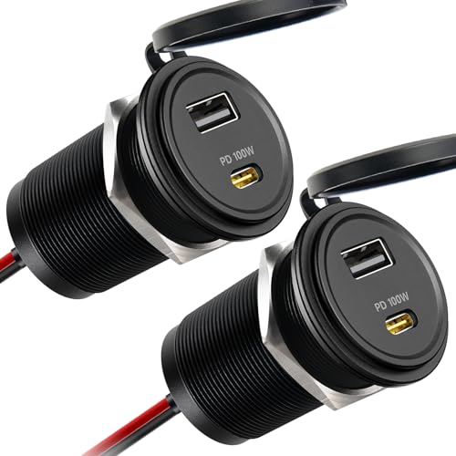 118W 12V USB Outlet, 100W Type-C PD3.0 Laptop Car USB C Socket | 100W+18W Fast charging, PD3.0+QC3.0, All Aluminum Design, Cigarette Lighter Replacement, For RV Boat Truck Van Car Camper - color: 2Pcs