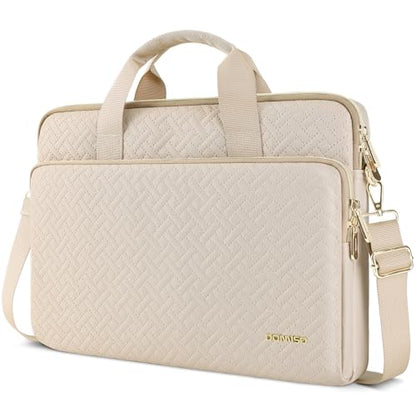 DOMISO 14 inch Laptop Case Sleeve Protective Cover Compatible with MacBook Air 15 M4 M3 M2,MacBook Pro,14-15 inch HP Dell ASUS Lenovo Chromebook,Waterproof Computer Bag with Shoulder Strap,Beige - color: Beige, size: 14 inch