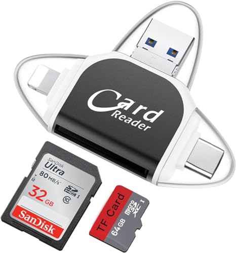 Multi-Port 4 in1 Universal SD TF Card Reader, USB C SD TF Memory Card Reader, Memory Card Reader Multiport Adapter (Black) - color: Black