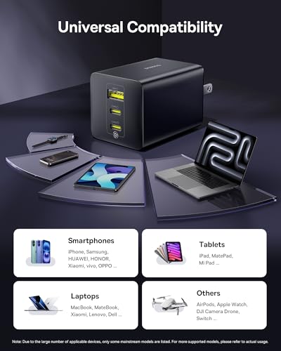 Baseus 100W USB C Charger Block, 3-Port Foldable Compact PPS Wall Charger, Fast Charging Power Adapter for MacBook Pro/Air, iPad, iPhone 17 Pro Max/Air, Galaxy S24, Steam Deck & More - style: 100W-Black