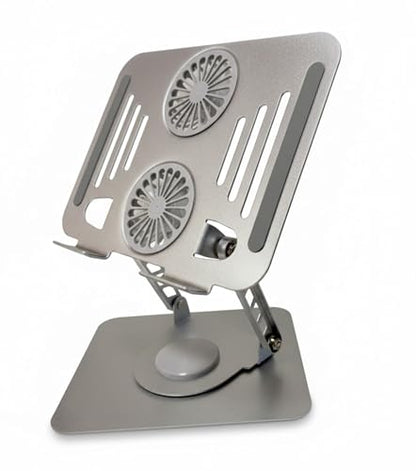 Cooling Stand with Dual Turbo Fans for 12-15.6 inch Laptops, Adjustable Height & 360° Rotating, Aluminum Notebook Riser – Upgrade from Single Fan Version (Space Silver)