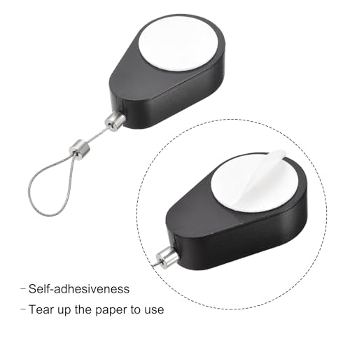 MECCANIXITY Retractable Cable Lock with Self-Adhesive, Remote Control Security Lock Anti-Lost Rope Hardware Cable Lock 600g Tensile Force Black Pack of 2 - color: Black