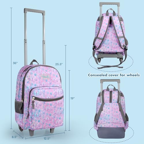 Tilami Rolling Backpack 18 inch Double Handle Wheeled Boys Girls Travel School Children Luggage Toddler Trip - color: Pink Shell