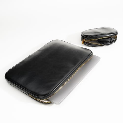 PU Leather Padded Laptop Sleeve Bag 14Inch Compatible with New MacBook Pro 14，Surface Laptop 13.5, Surface Pro 10 with Charger Pouch Color Black - color: Black, size: MacBook Pro 14"