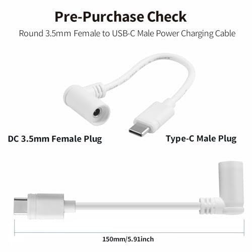 Tonton 2-Pack Barrel Plug to USB-C Adapter for Ring Solar Panel, DC Female to USB-C Male, Compatible with Stick Up Cam Pro & Spotlight Cam Plus/Pro, White