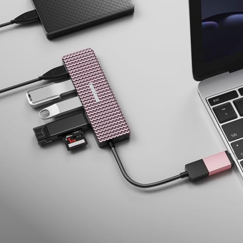 USB to USB C Adapter, YaimhSound Multi USB Port for Laptop, Pink USB Hub 3.0 for PC, MacBook, Mac Pro, Surface, Flash Drive, SSD, Keyboard, Mouse, Camera, Gaming - size: Pink A+C to 4 USB