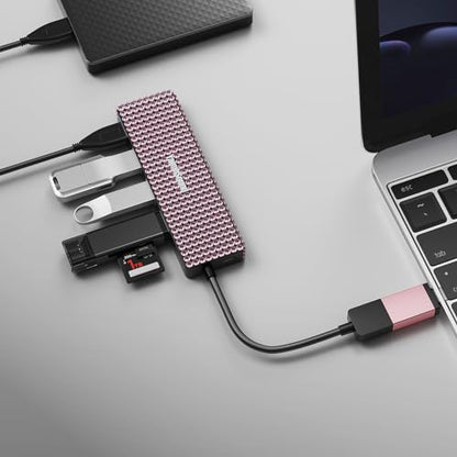 USB to USB C Adapter, YaimhSound Multi USB Port for Laptop, Pink USB Hub 3.0 for PC, MacBook, Mac Pro, Surface, Flash Drive, SSD, Keyboard, Mouse, Camera, Gaming - size: Pink A+C to 4 USB