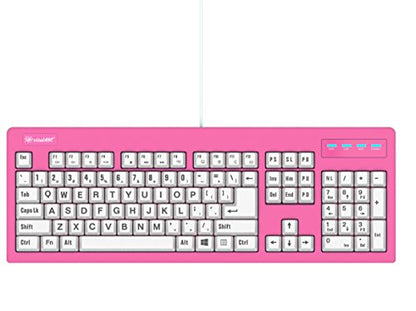 104-Key Large Print USB Wired 7ft, Spill-Resistant, Hot Pink and White, Durable Keyboard for Laptop, Mac, TV, and Computer (Pink) - color: Pink
