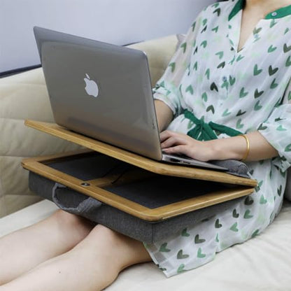 Adjustable Lap Desk for Laptop with Cushion Tablet Phone Holder | Bamboo Laptop Stand with Anti-Slip Strip, Handle Fits up to 15.6 inch or 14 inch with Mouse Space - size: 16.5"x13.4" Height-adjustable