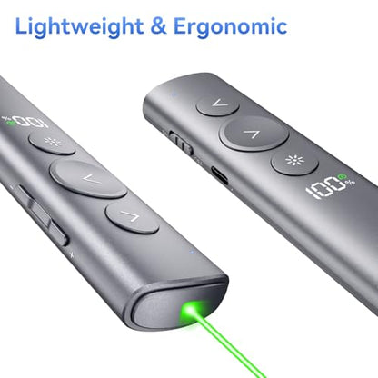 Rechargeable Presentation Clicker with Green Laser Pointer for PowerPoint, Power Display Wireless Presenter Remote with USB-A & USB-C Dongle, Slide Advancer for Mac, Windows, Laptop, Classroom, Office - style: Green Laser & Power Display