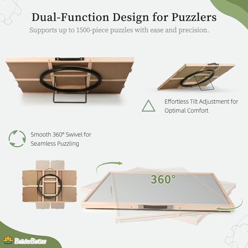 BuilderButler 1500 Pieces 2-in-1 Tilting & Rotating Puzzle Board – Portable Easel Puzzle Table with 4 Drawers & Cover, 34.25" x 25.2" for Puzzling, Fuse Beads, Diamond Painting - size: Medium-1500